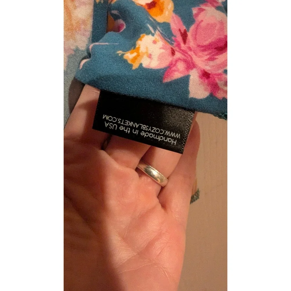 COZYS Floral Scarf Blanket OS Teal Orange Rose Handmade USA Cottagecore Wrap